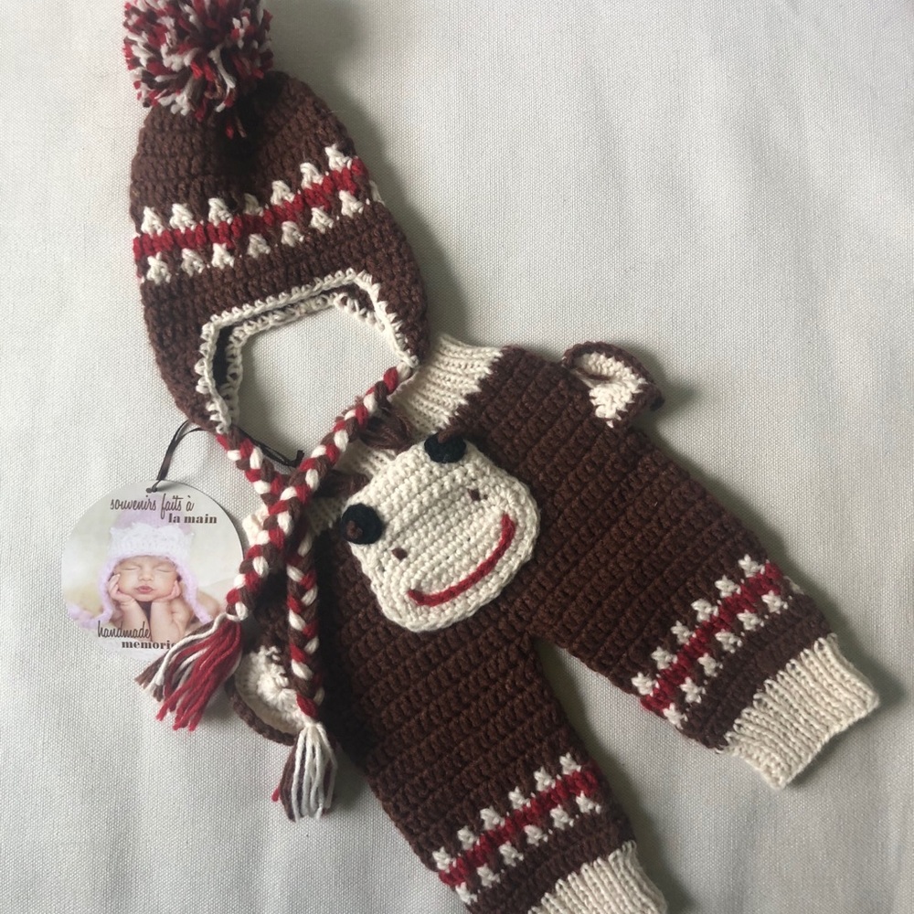 Adorable Sock Monkey Newborn Outfit